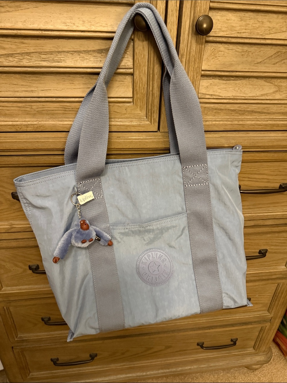 Kipling ERA Slate Blue Canvas Tote with Monkey Keychain